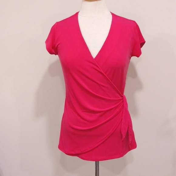 Tahari Barbie Pink Faux Wrap Stretch Top NEW- Sz. Sm - Picture 6 of 6